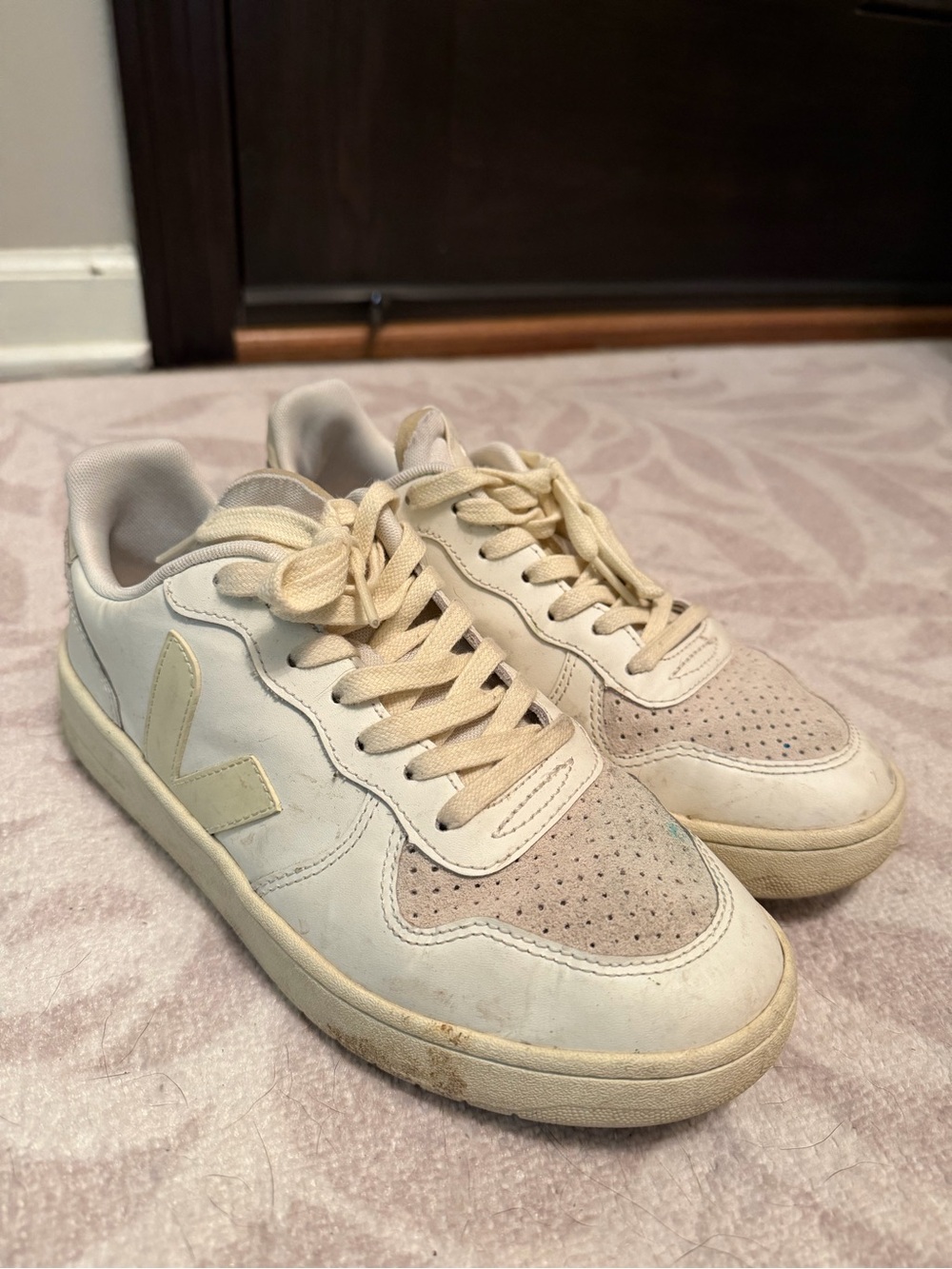 Veja Low-Top Sneakers in Cream and Tan